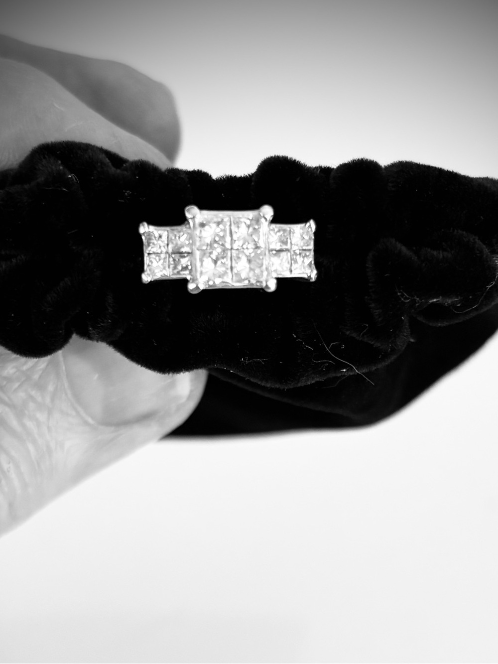 Princess Diamond Quad Cluster Ring 14K Large Knuckle Arthritis Fit